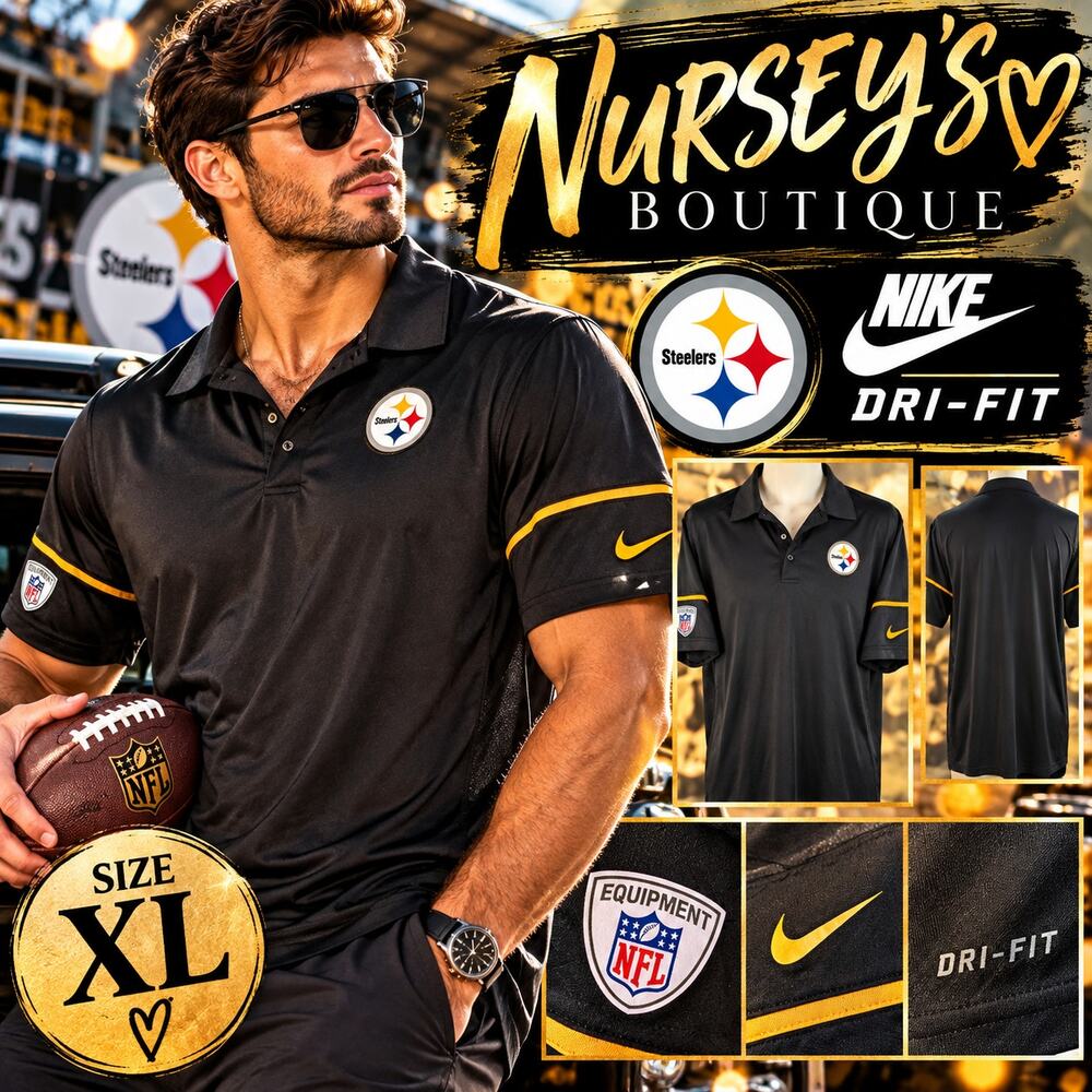 Nike Pittsburgh Steelers NFL Equipment Dri-FIT Polo Men XL Black 746337